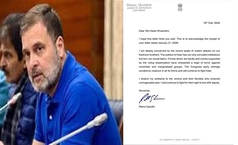 LoP Rahul Gandhi Writes to JKSA, Condemns Attacks on Kashmiri Students and Shawl Sellers
