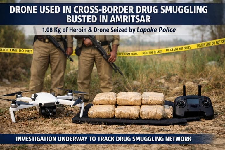 Drone Used in Cross-Border Drug Smuggling Busted in Amritsar, 1.08 kg Heroin Seized