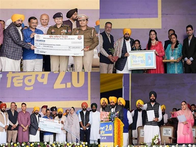 Kejriwal & CM Mann demonstrate strength against drug traffickers at Village Defence Committee oath ceremony in Moga