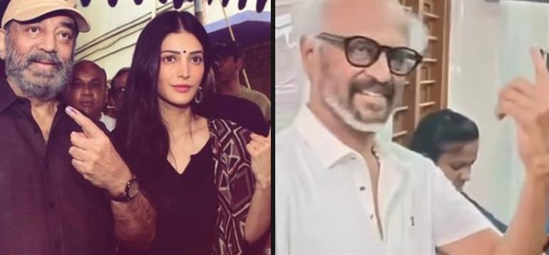 Tamil Nadu Elections : Rajinikanth, Kamal Haasan and Shruti Haasan cast their votes