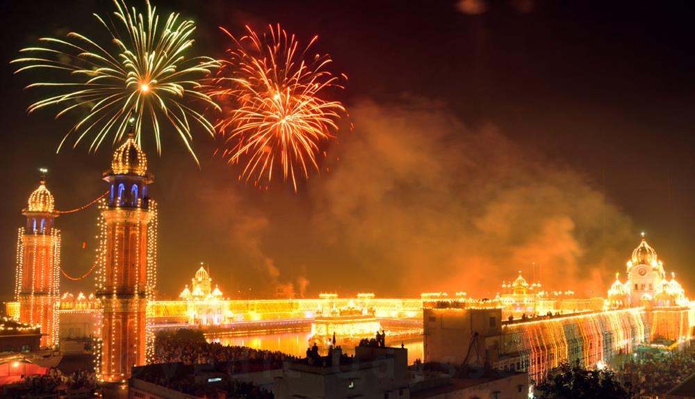 LED lighting and fire works at Golden Temple Amritsar
