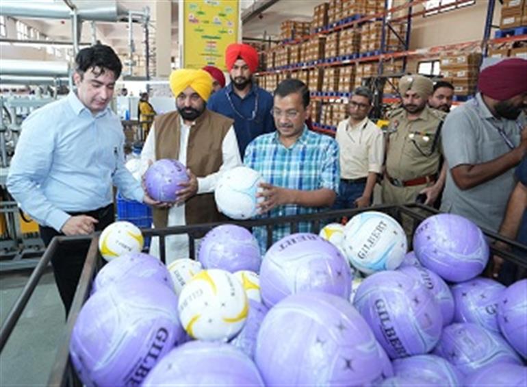 Kejriwal and CM Mann Flag off shipment of 25,000 Rugby Balls for Global Matches