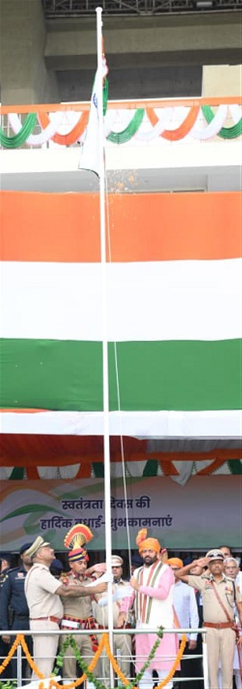  79th I-Day celebrations -CM Hoists National Flag at State-Level Celebrations in Rohtak