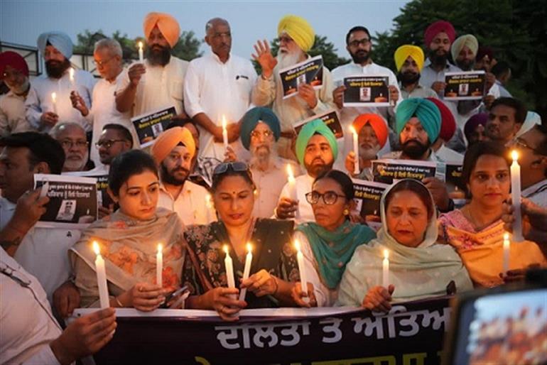 AAP stages statewide protests across Punjab demanding justice for late IPS officer Y Puran Kumar