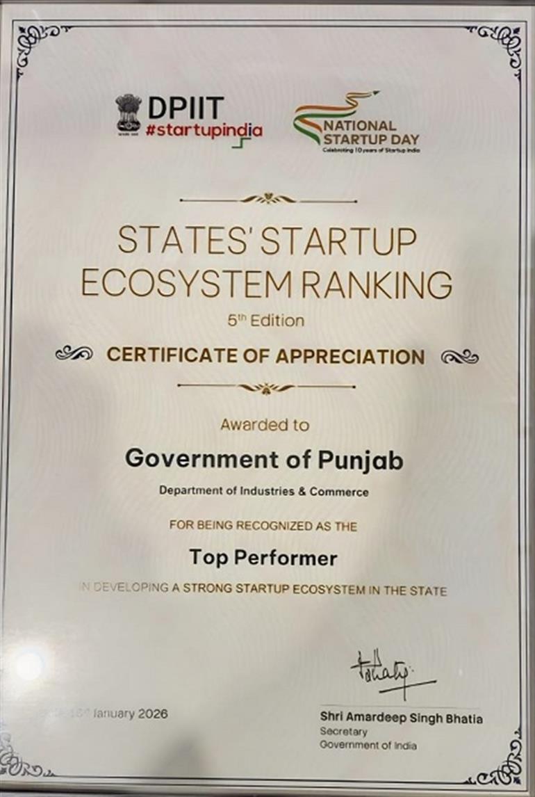 Again Recognised as ‘Top Performer’ in States’ Startup Ecosystem Ranking by Government of India: Sanjeev Arora