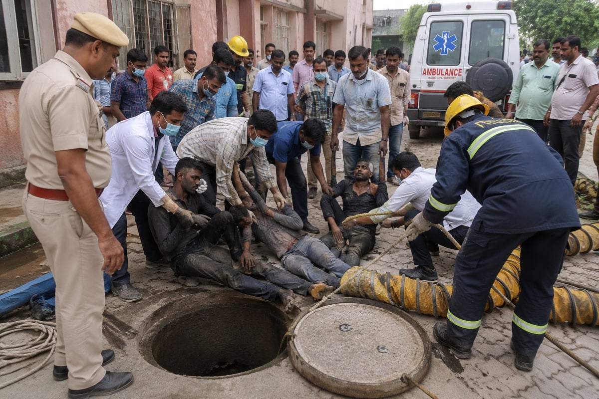 Four Workers Fall Unconscious Due to Toxic Gas During Sewer Cleaning at Hospital in Haryana