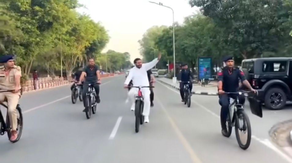 Haryana CM Nayab Singh Saini Cycles at Sukhna Lake, Promotes Fitness and Green Living
