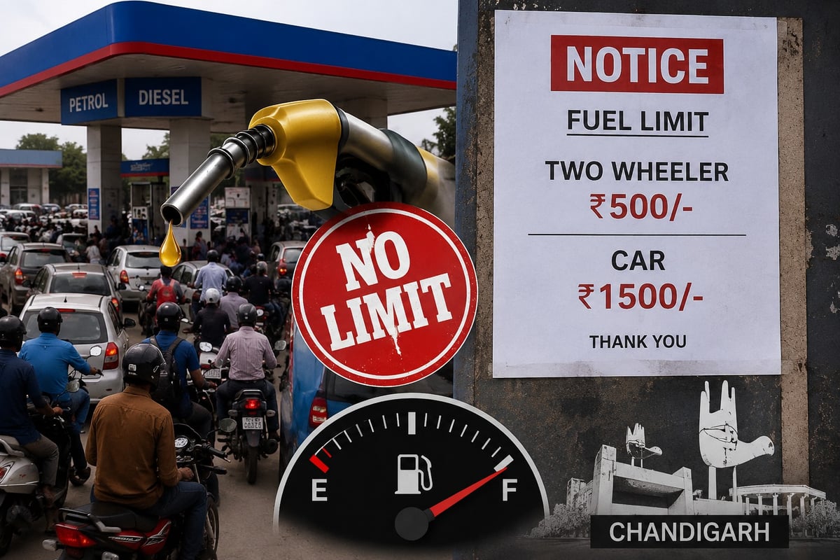 Panic at Chandigarh Petrol Pump After Fuel Limit Notice Goes Viral