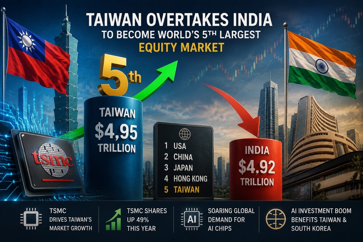 Taiwan Overtakes India in Stock Market Rankings, Becomes World’s 5th Largest Equity Market