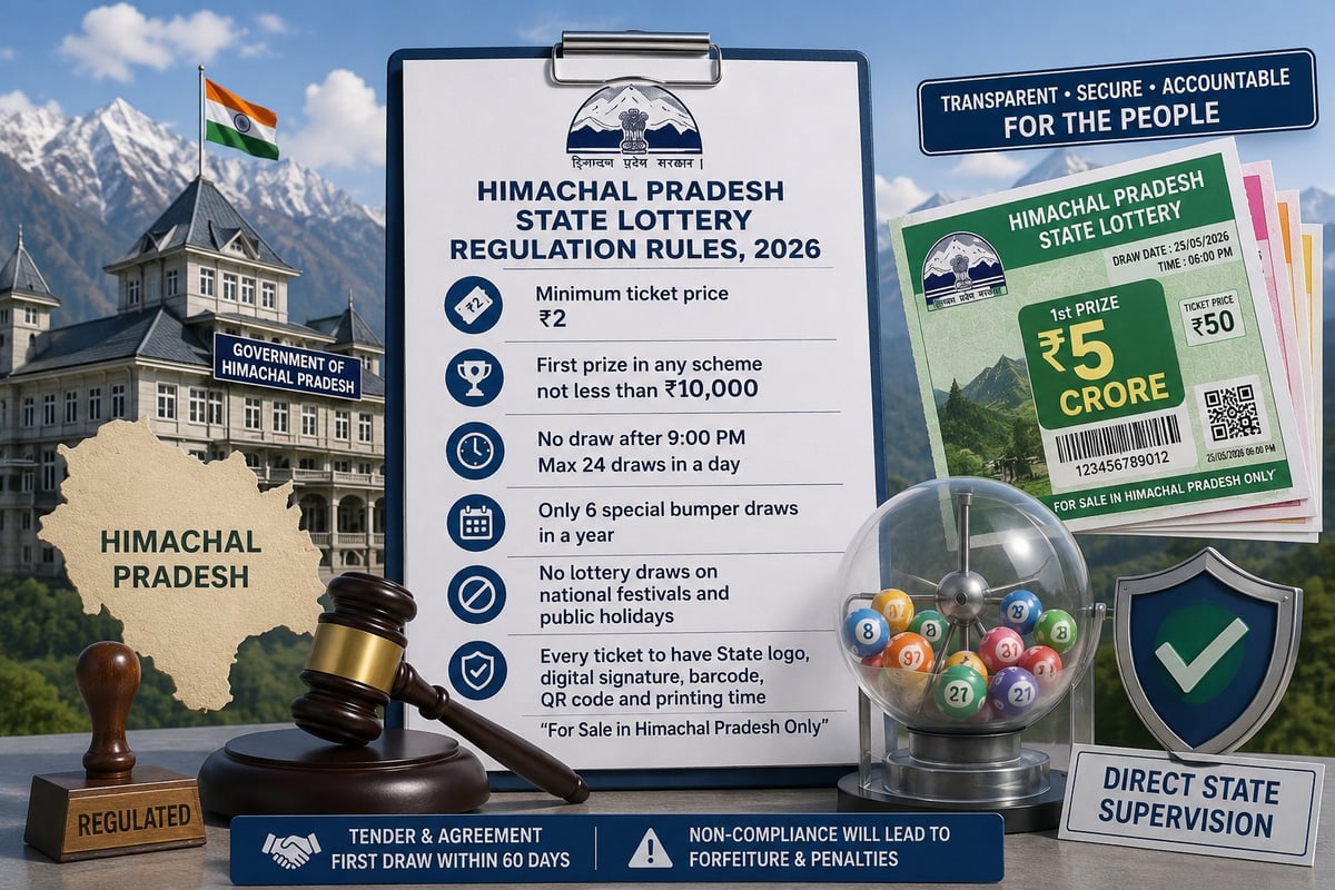 Himachal Pradesh Notifies State Lottery Rules 2026; Minimum Ticket Price Fixed at ₹2, First Prize at Least ₹10,000