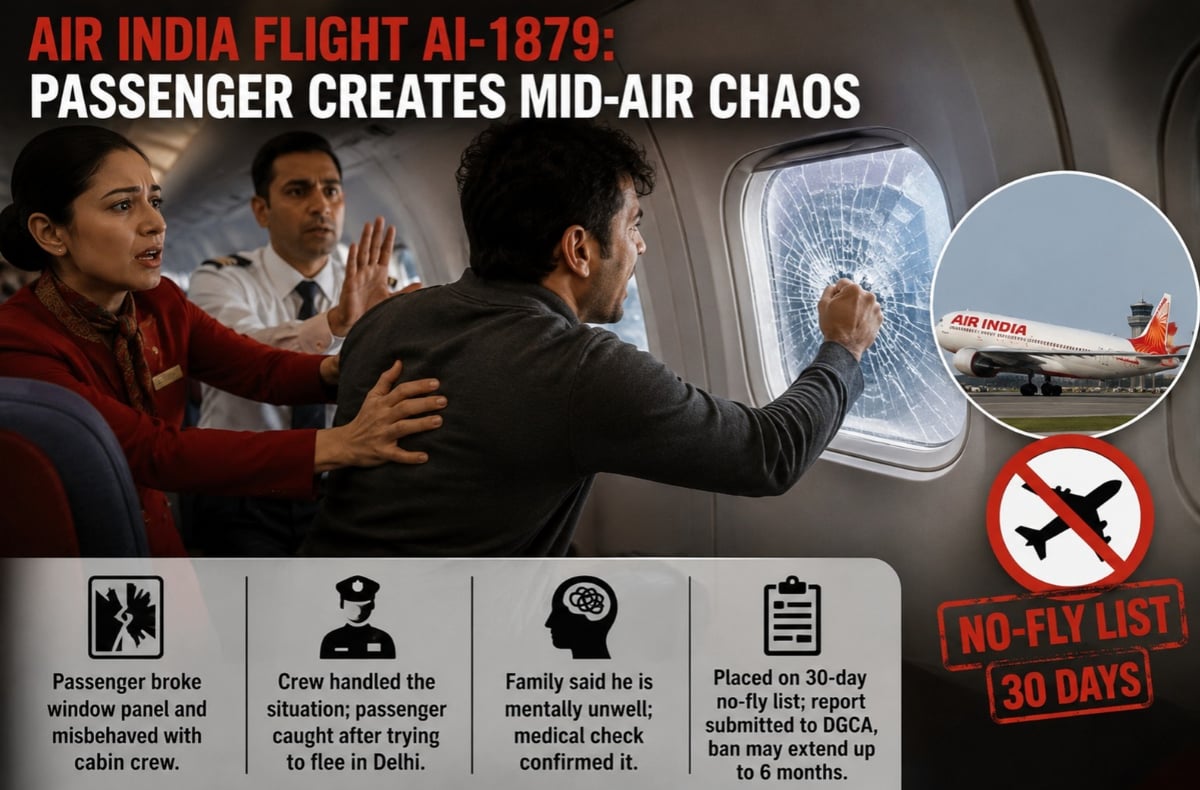 Air India Passenger Creates Mid-Air Chaos on Chandigarh-Delhi Flight, Placed on No-Fly List