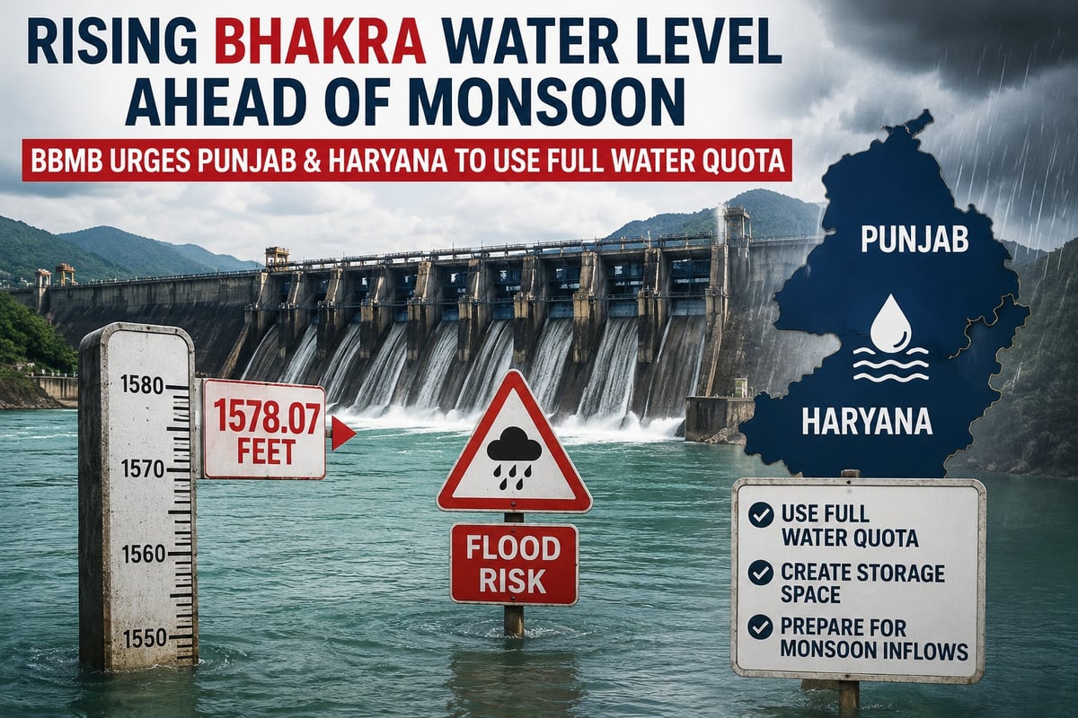 Bhakra Dam Water Level Surges Ahead of Monsoon, BBMB Warns of Potential Flood Risk
