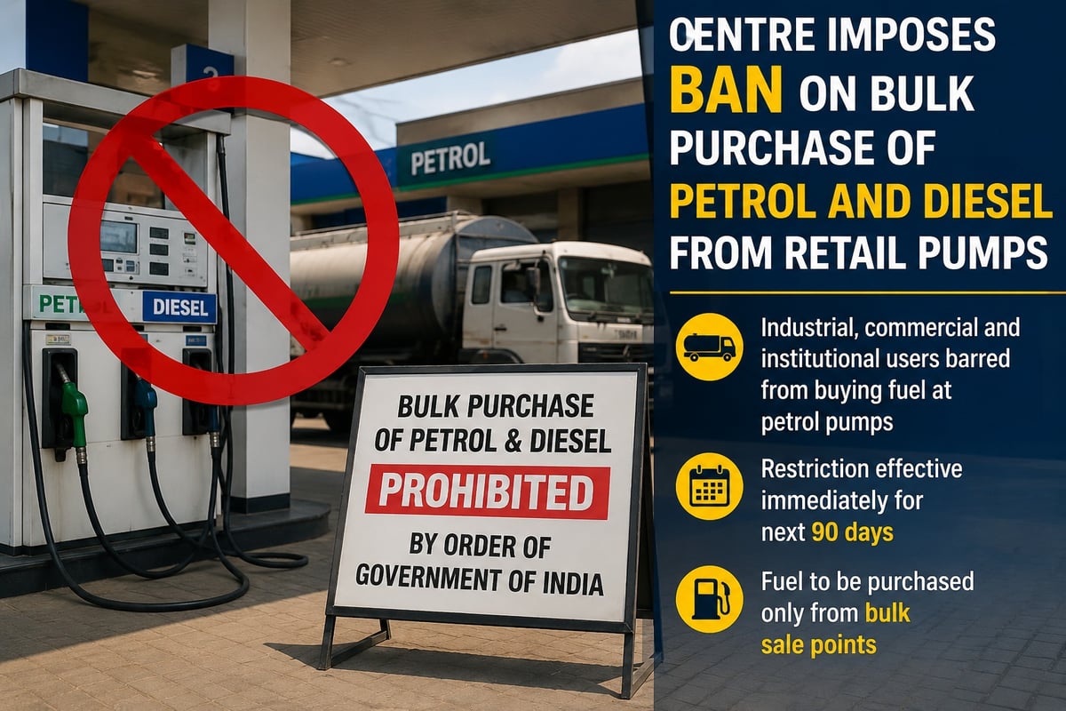 Centre Imposes Ban on Bulk Purchase of Petrol and Diesel from Retail Pumps