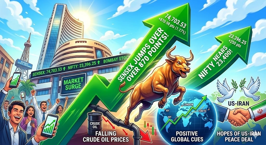 Indian Stock Market Surges as Sensex Jumps Over 870 Points, Nifty Nears 23,400