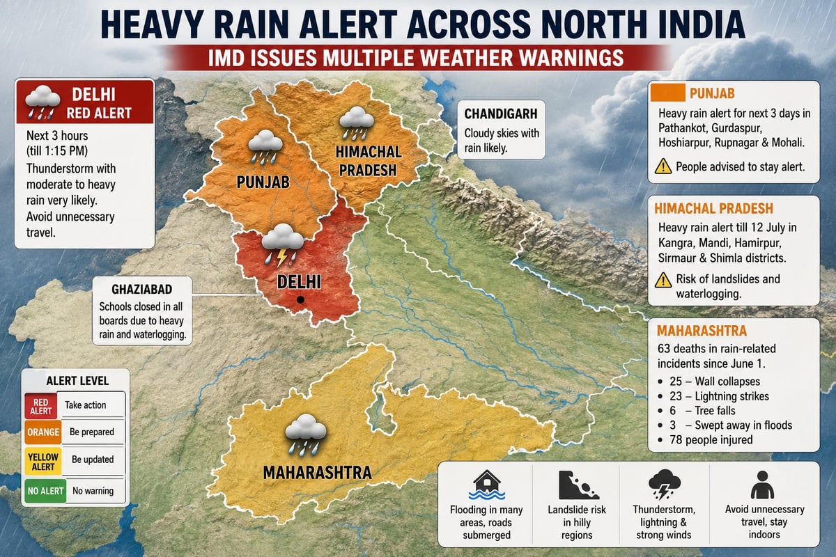 Delhi to Himachal: Heavy Rain Sparks Flooding, IMD Issues Multiple Weather Warnings
