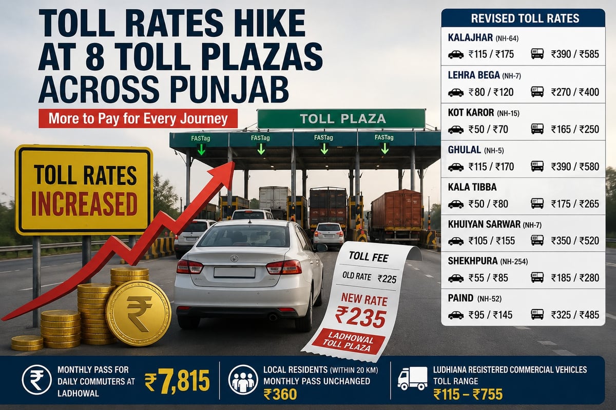NHAI Hikes Toll Rates at 8 Plazas Across Punjab; Ladhowal Remains Costliest
