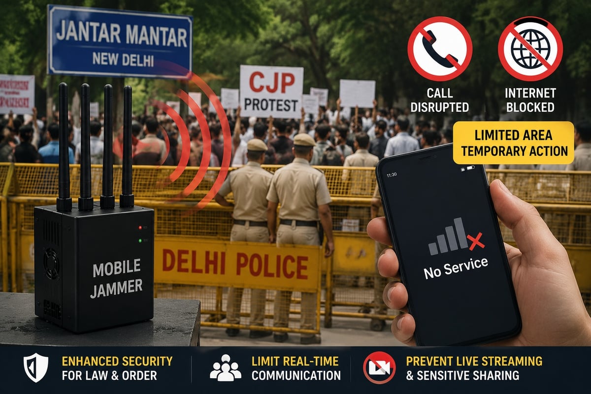 Mobile Network Slow Near Delhi's Jantar Mantar? Here's Why Calls and Internet May Be Affected Today