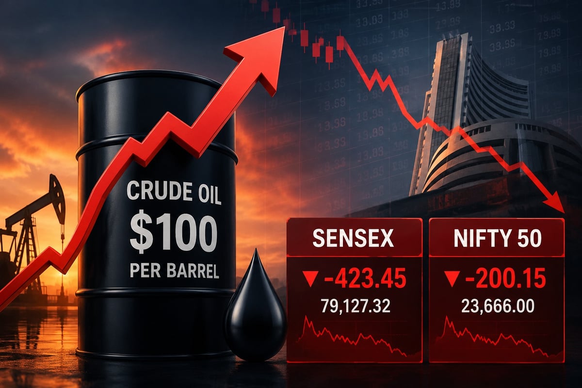 Crude Oil Nears $100, Sensex and Nifty Slide at Opening Bell
