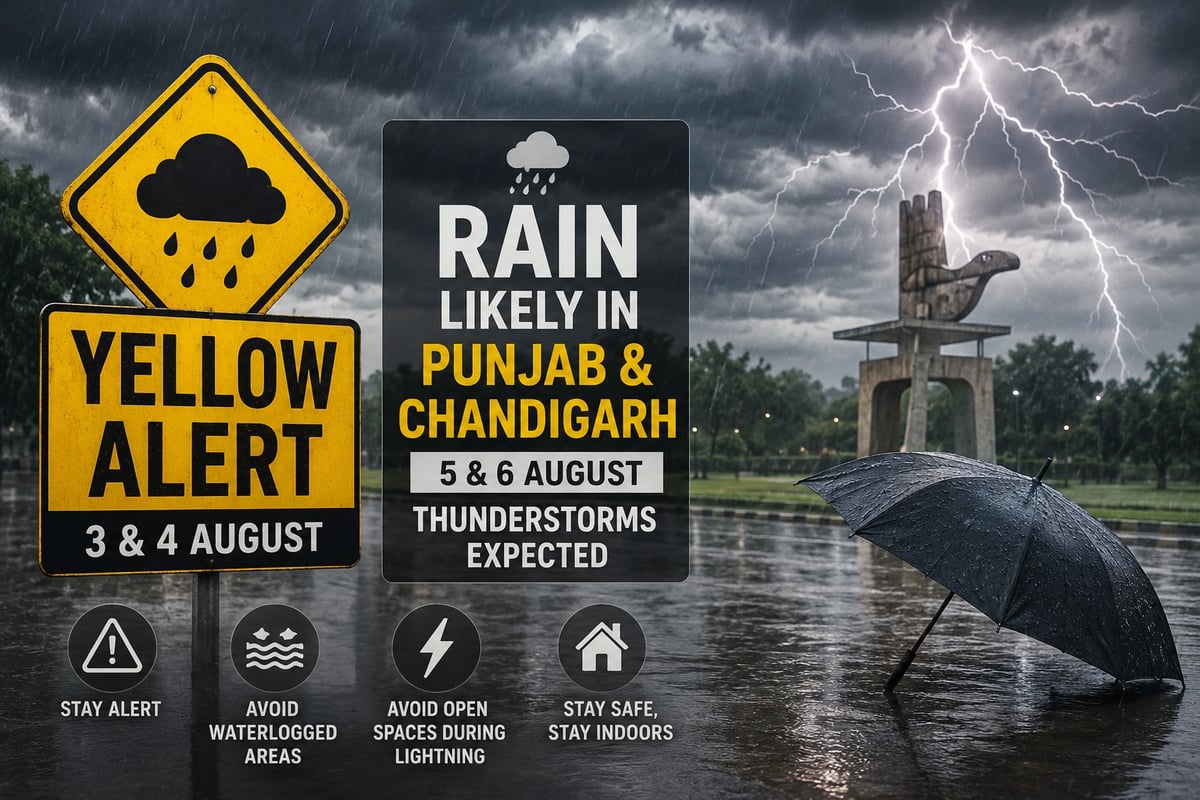 Rain Likely Across Punjab Till August 6; Chandigarh Weather Centre Issues Yellow Alert