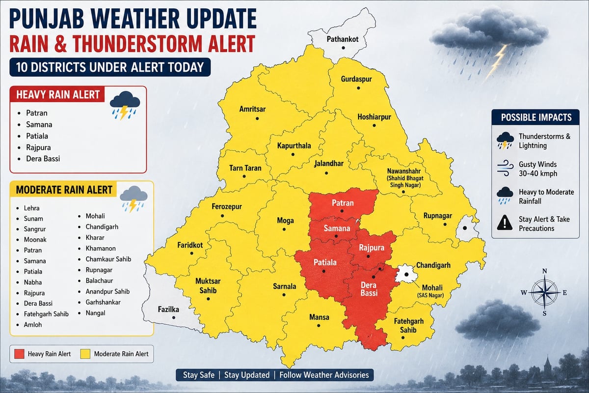 Punjab Receives Fresh Spell of Heavy Rain; Lightning and Strong Winds Likely