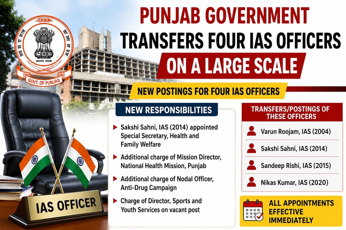 Punjab Government Transfers Four IAS Officers, Sakshi Sahni Gets Key Responsibilities