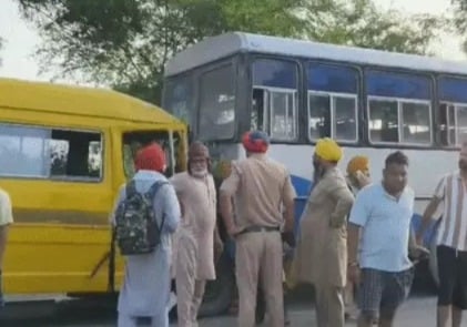 School bus crashes into PRTC bus on National Highway in Mansa, 10–15 students injured