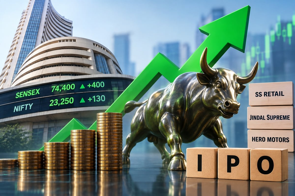Indian Stock Markets rally; Sensex jumps 400 points, Nifty crosses 23,250