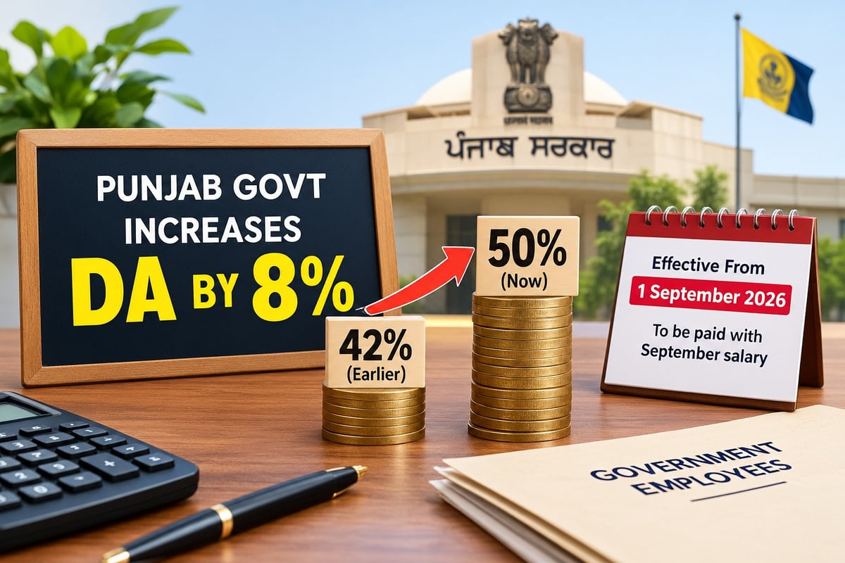 Good News : Punjab Govt hikes dearness allowance by 8%; DA raised to 50% for State employees