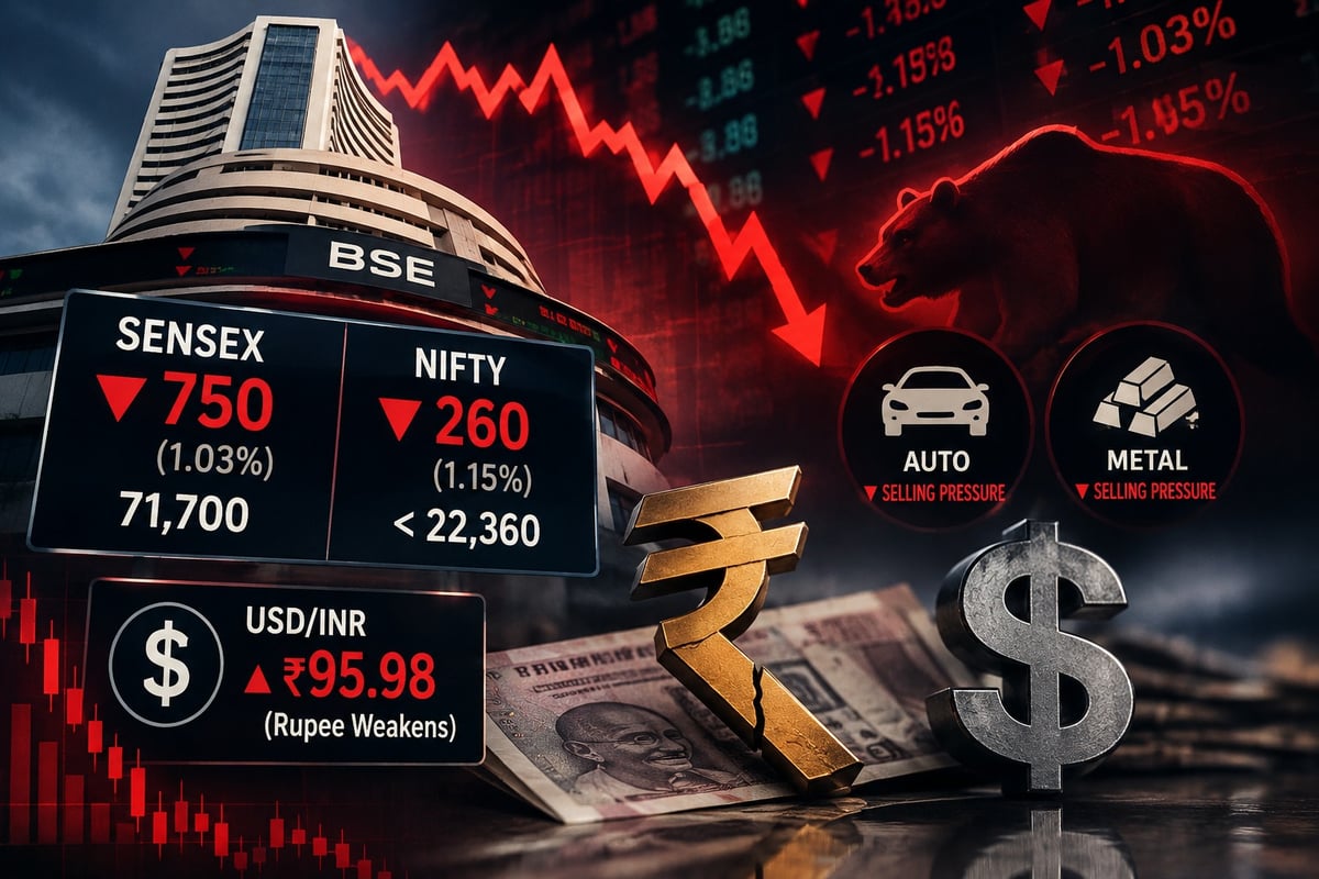 Indian Stock Market falls for fourth straight session; Sensex drops 750 points, Nifty down 260