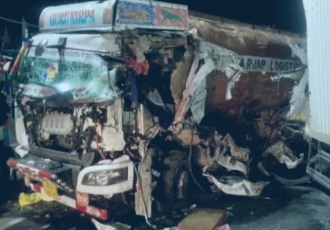 Tanker crosses divider, hits container on Jalandhar-Pathankot highway; two drivers injured