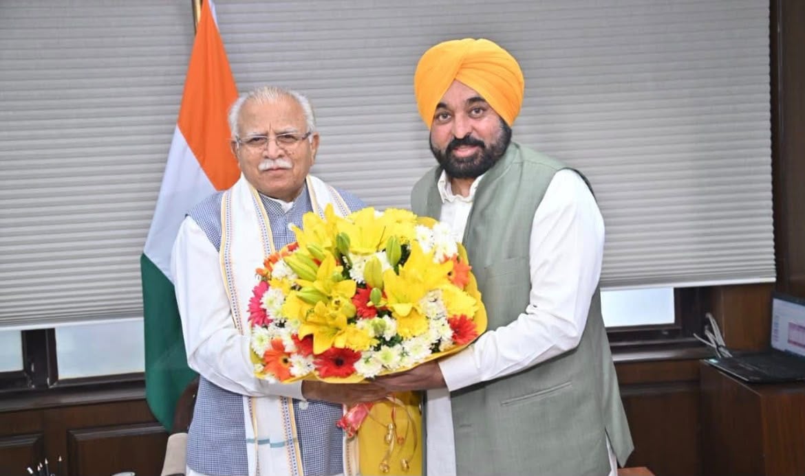 Bhagwant Mann meets Manohar Lal Khattar in New Delhi over Punjab’s power issues