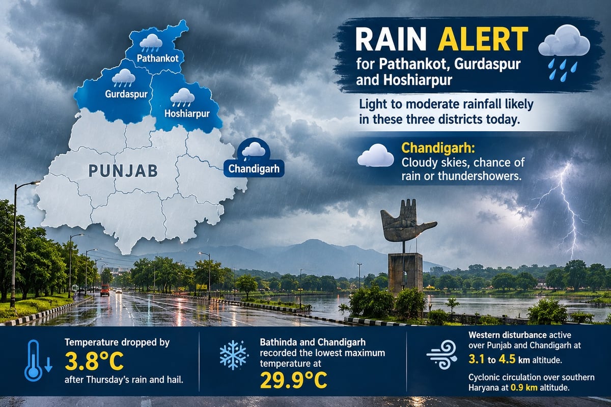 Rain alert for three Punjab districts; Temperature drops 3.8°C