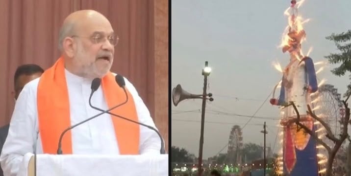 Amit Shah burns 121-Feet ‘Drug Evil’ Ravana in Ludhiana on Dussehra