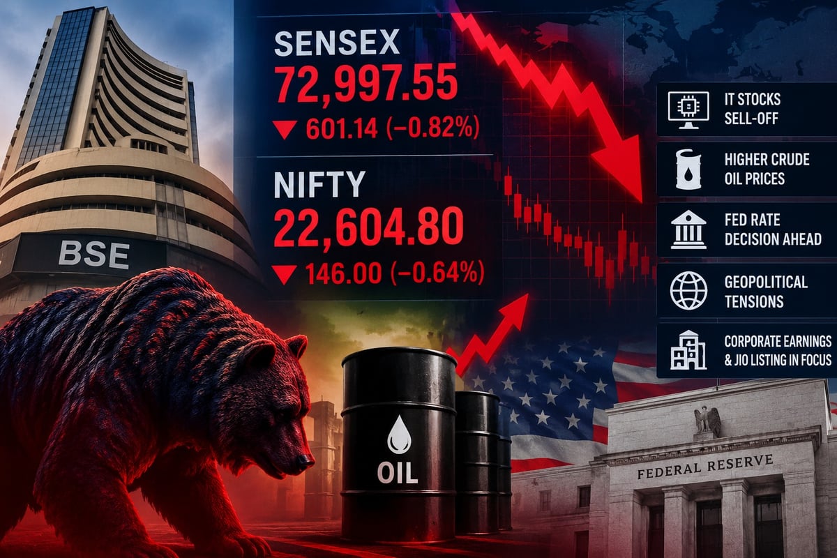 Sensex plunges over 600 points, Nifty drops below 22,650 amid heavy selling