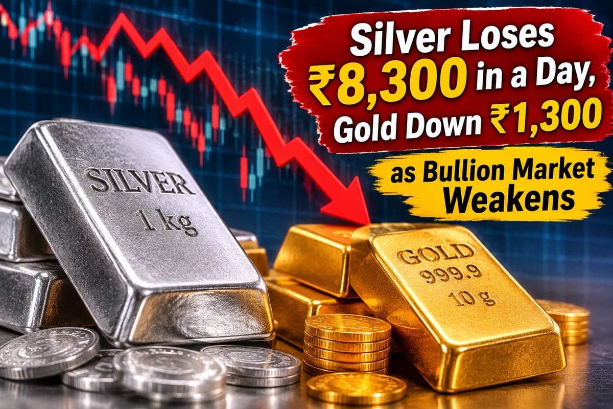 Silver loses ₹8,300 in a day, Gold down ₹1,300 as Bullion market weakens